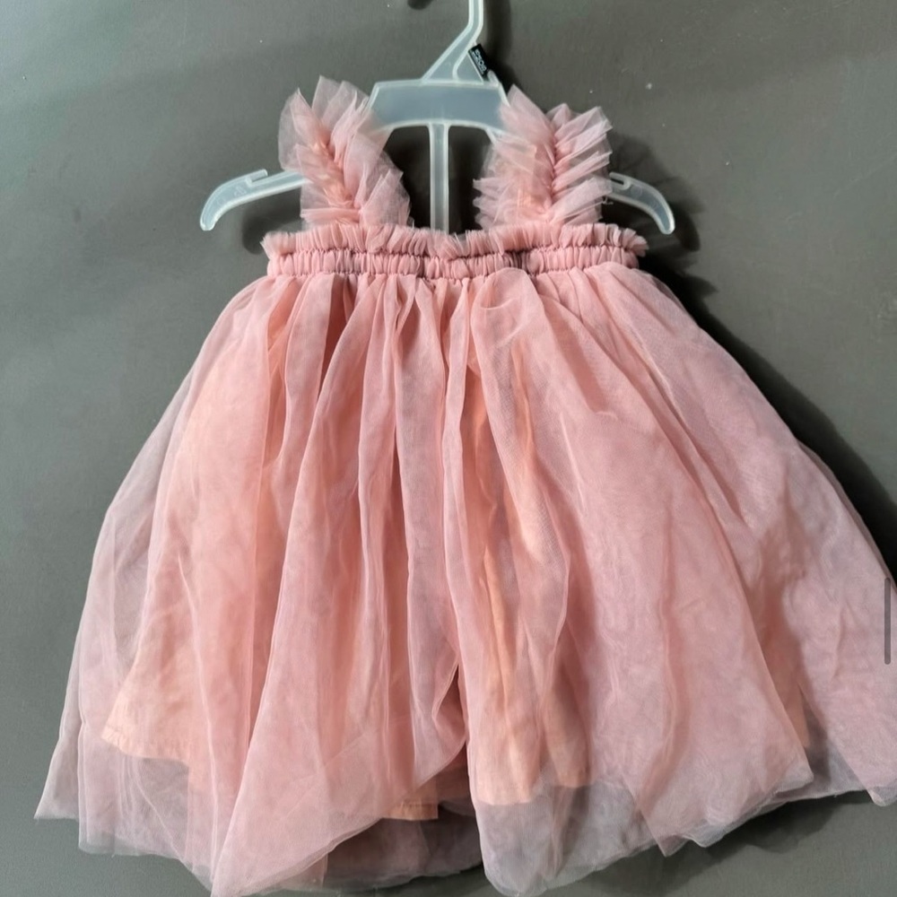 Charming Pink Tulle Dress with Ruffled Straps EUC